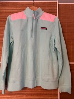 Vintage Vineyard Vines Quarter-Zip Turquoise with Pink Shoulder Panels Size L